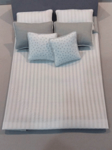 (image for) Miniature Double White & Grey Striped Bedding Set
