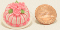 (image for) Miniature White Cake with Pink Stripes and Roses