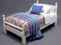 (image for) Miniature Coral + Cobalt Dressed Single White Bed For Dollhouses