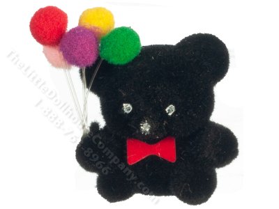 (image for) Miniature Flocked Black Bear with Balloons for Dollhouses