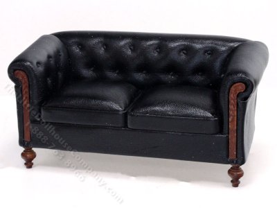 (image for) Miniature Tufted Leather Sofa for Dollhouses - Black
