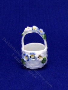 (image for) Miniature China Basket with Blue Flowers for Dollhouses