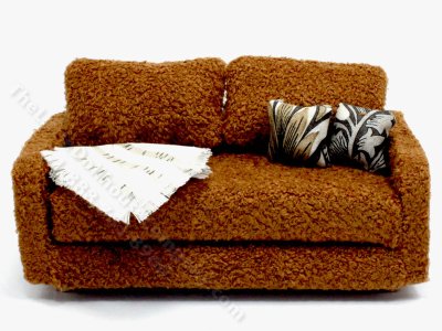 (image for) Miniature Brown Fleece Sofa and Blanket for Dollhouses