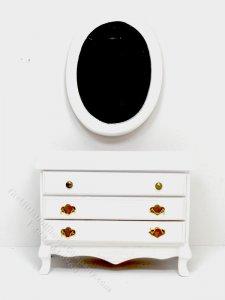 (image for) Miniature White Dresser & Mirror for Dollhouses