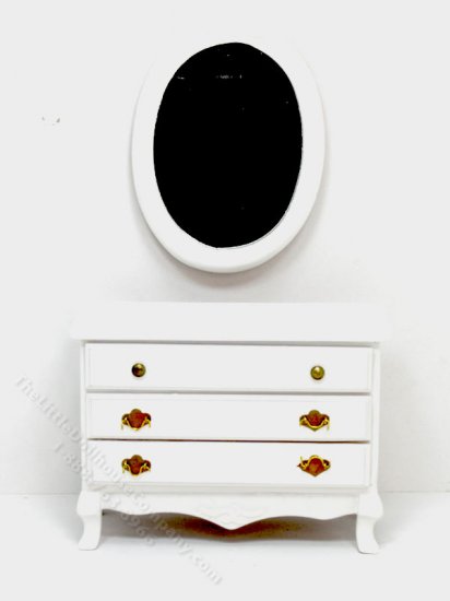 (image for) Miniature White Dresser & Mirror for Dollhouses
