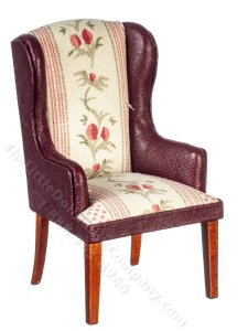 (image for) Miniature High Back Leather & Fabric Arm Chair for Dollhouses