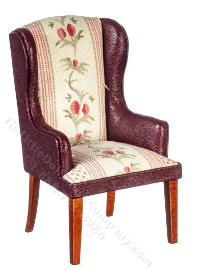 (image for) Miniature High Back Leather & Fabric Arm Chair for Dollhouses