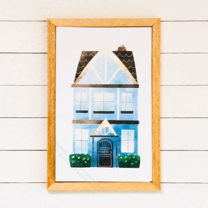 (image for) Miniature Rectangular Framed Blue House Board Print