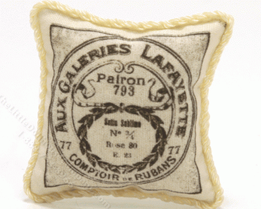 (image for) Miniature French Vintage Print Pillow with Cream Braided Edging
