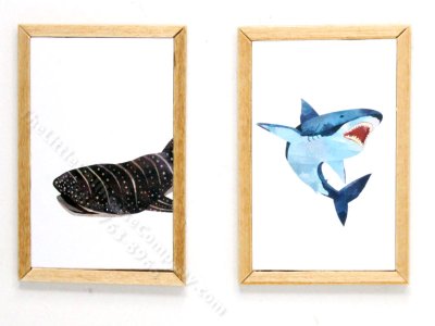 (image for) Miniature Pair of Shark Prints in Wood Frame