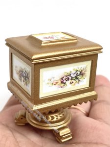 (image for) Dollhouse Scale 18th C. Portable Tea Caddy Table, Gold