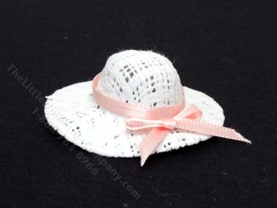 (image for) Miniature Straw Hat with Light Pink Ribbon for Dollhouses