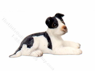 (image for) Miniature Laying Border Collie Figurine for Dollhouses