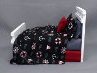 (image for) Miniature Black and Red Nautical Bed for Dollhouses