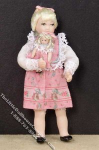(image for) Blond Haired Girl in a Pink Dress with Doll by Patsy Thomas