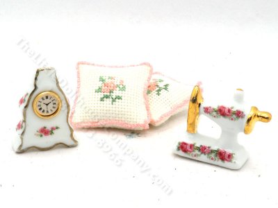 (image for) Miniature Sewing Machine, Clock and Needlepoint Pillows