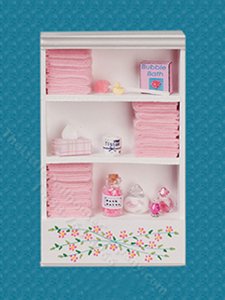 (image for) Miniature Bathroom Cabinet Unit with Pink Towels