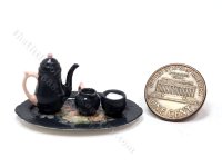 (image for) Miniature 4 Piece Coffee Set for Dollhouses - Black & Pink