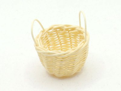(image for) Miniature Round Woven Basket with Side Handles for Dollhouses