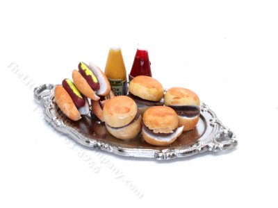 (image for) Miniature Hot Dog and Hamburger Platter for Dollhouses