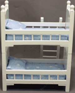(image for) Miniature White Kid's Bunk Bed with Blue Star Bedding