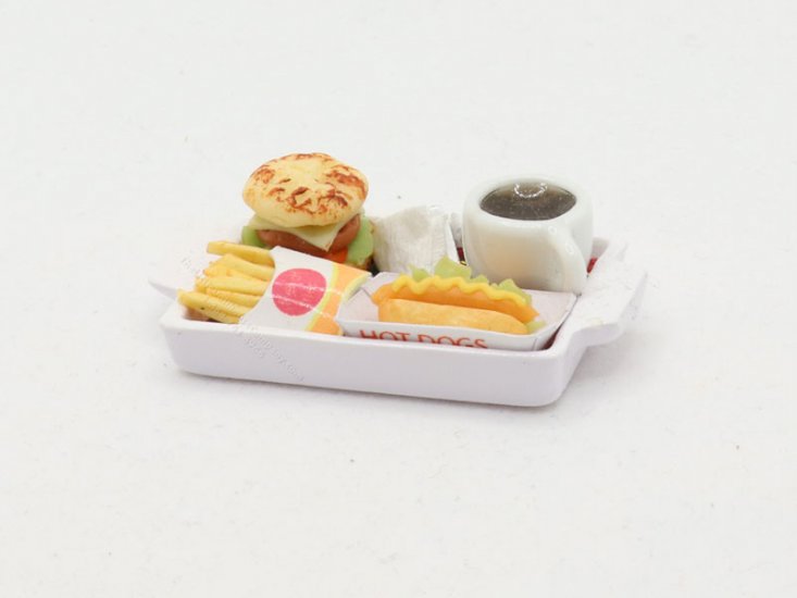 (image for) Miniature Tray with Fast Food Lunch and Coffee for Dollhouses