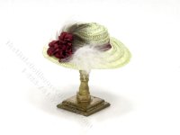 (image for) Ladies Green/Red Straw Hat by Judith Blondell for Dollhouses