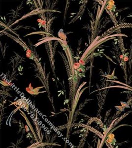 (image for) Songbirds on Black Pattern Miniature Dollhouse Wallpaper