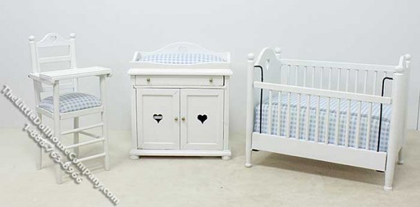 (image for) Miniature Three Piece White Nursery Set for Dollhouses