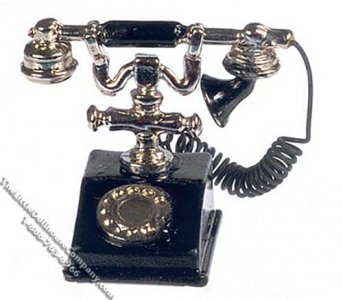 (image for) Miniature Old Fashioned Black & Silver Telephone for Dollhouses