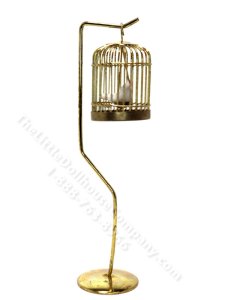 (image for) AS IS - Dollhouse Scale Model Brass Birdcage on Stand with Bird