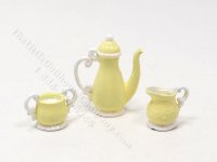(image for) Miniature Georgian Style 3 Piece Coffee/Tea Set for Dollhouses - Yellow & White