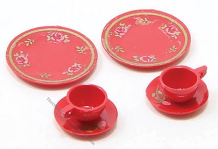 (image for) Miniature Red Dinnerware Set For Dollhouses