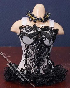 (image for) Miniature Black Corset on Dress Form for Dollhouses