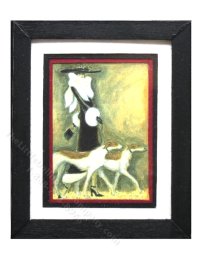 (image for) Miniature Framed Print Woman Walking her Greyhounds