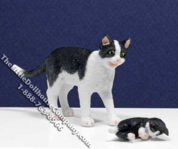 (image for) Dollhouse Scale Model Black & White Cat with Socks Kitten