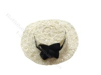 (image for) Ladies White Straw Hat w/Black Ribbon by Judith Blondell for Dollhouses