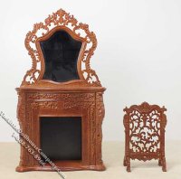 (image for) Miniature Walnut Fireplace with Wooden Screen for Dollhouses