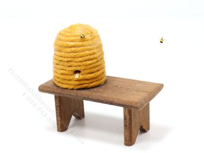(image for) Miniature Beehive with Bench for Dollhouses