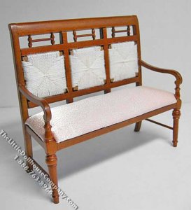 (image for) Miniature Walnut Settee with Rush Back for Dollhouses