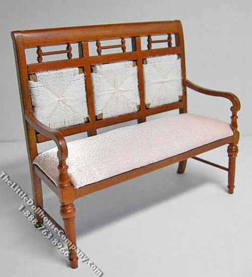(image for) Miniature Walnut Settee with Rush Back for Dollhouses