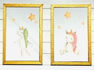(image for) Miniature Pair of Unicorn Framed Prints on Wood