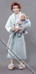 (image for) Woman in Robe with Baby & Bottle by Patsy Thomas for Dollhouses