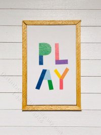 (image for) Miniature Colourful 'PLAY' Rectangular Framed Print on Wood