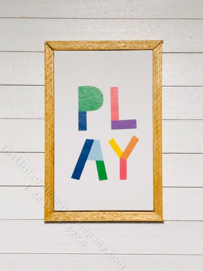 (image for) Miniature Colourful 'PLAY' Rectangular Framed Print on Wood