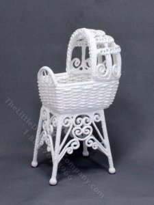 (image for) Miniature White Hooded Wicker Crib for Dollhouses
