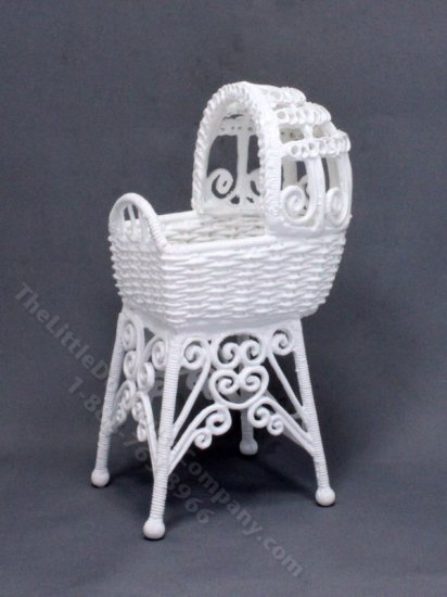 (image for) Miniature White Hooded Wicker Crib for Dollhouses