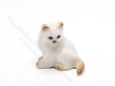 (image for) Miniature White Cat with Brown Tail, Ears, and Paws Figurine