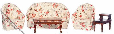 (image for) Miniature Five Piece Walnut Living Room Set for Dollhouses