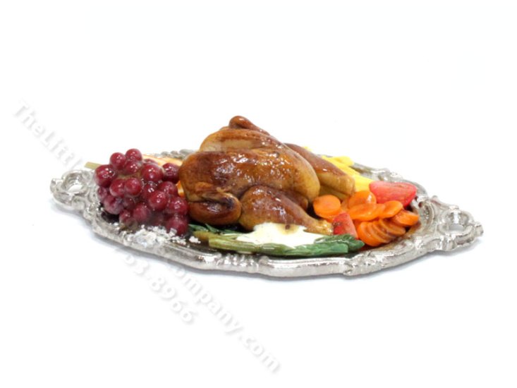 (image for) Miniature Turkey and Sides on Tray For Dollhouses